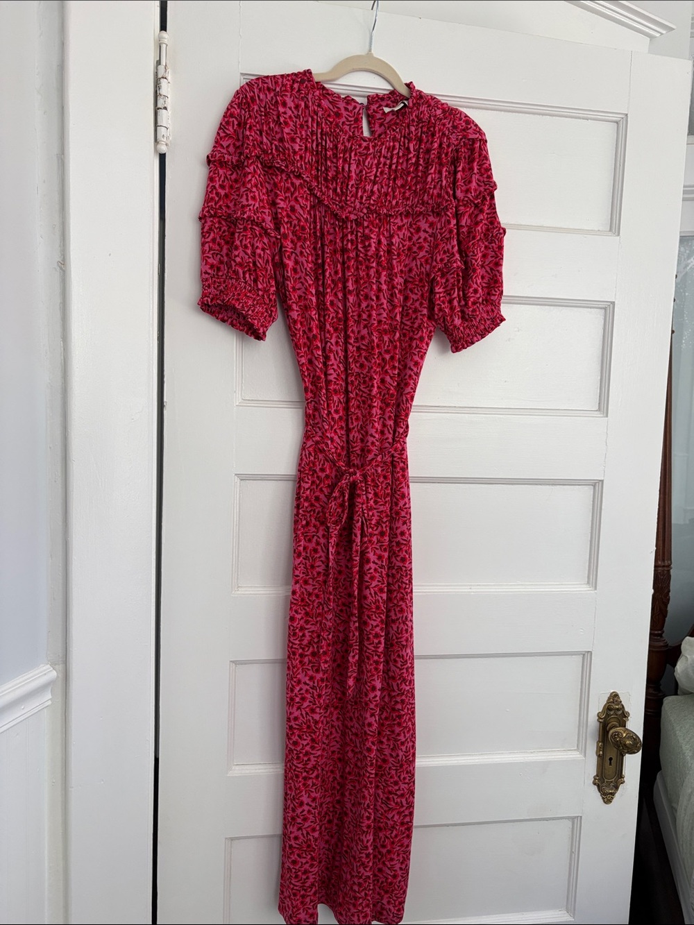 Boden Red-Pink Floral Smocked/Jersey Maxi Dress Size 8